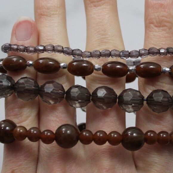 Taupe/Brown Stretchy Stackable Bracelets Set of 4 - Picture 5 of 6